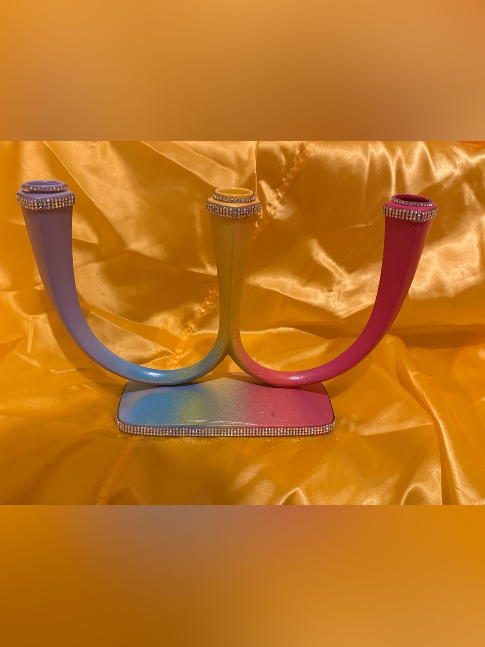 Custom made-Rainbow 3-arm Candelabra with Rhinestone accents!